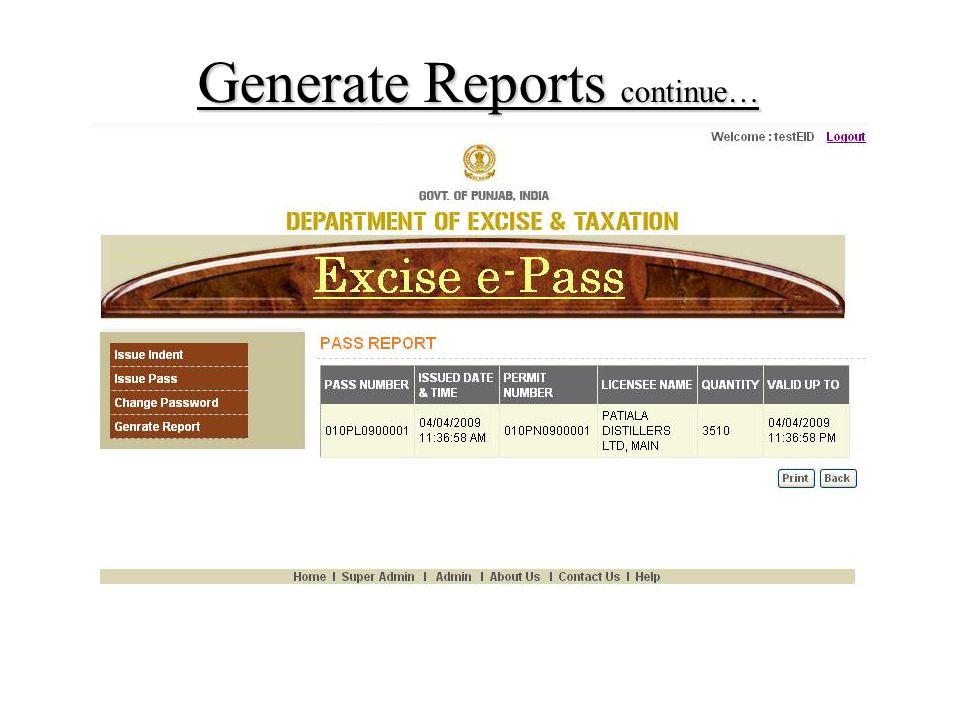 Generate Reports continue…