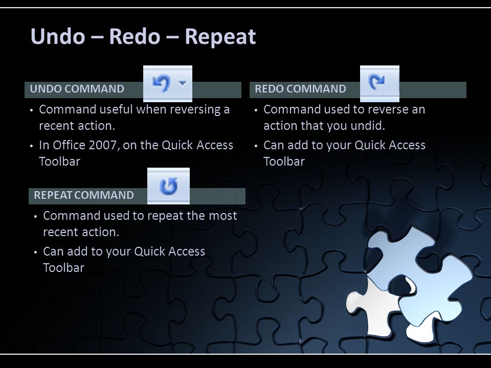 UNDO COMMAND Command useful when reversing a recent action.