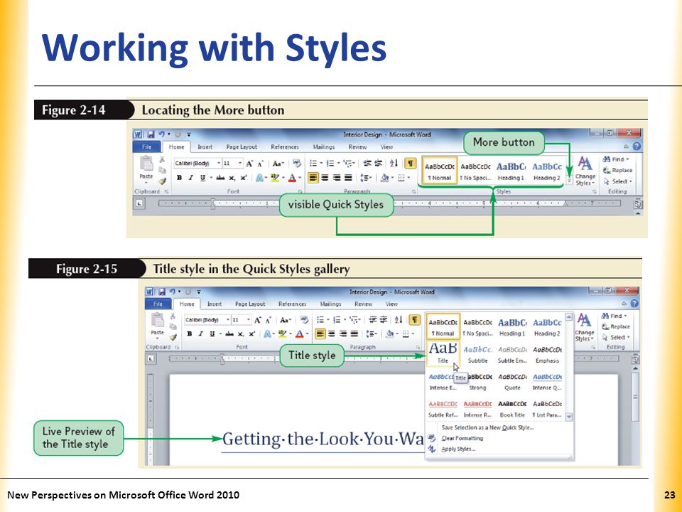 XP Working with Styles New Perspectives on Microsoft Office Word
