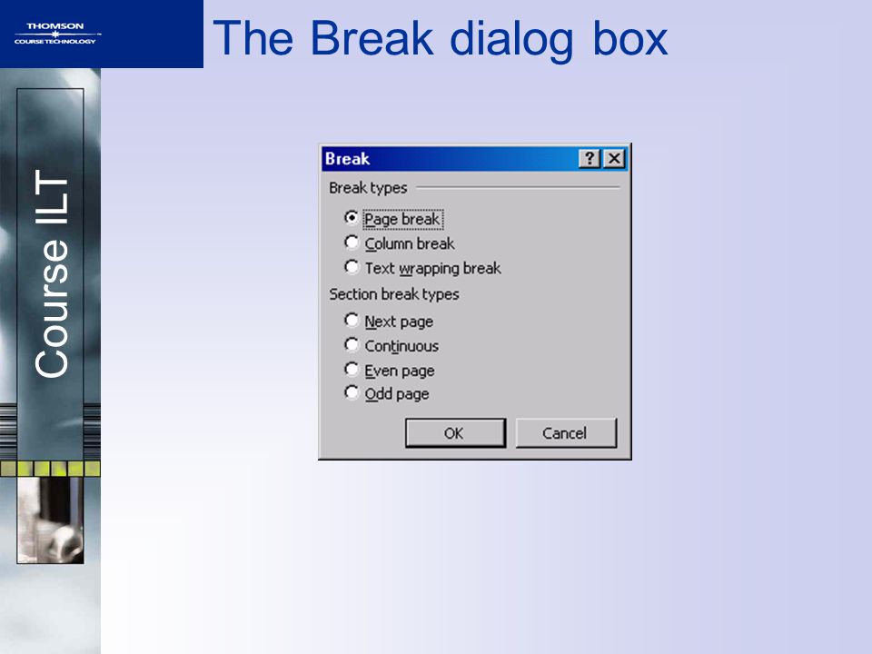 Course ILT The Break dialog box