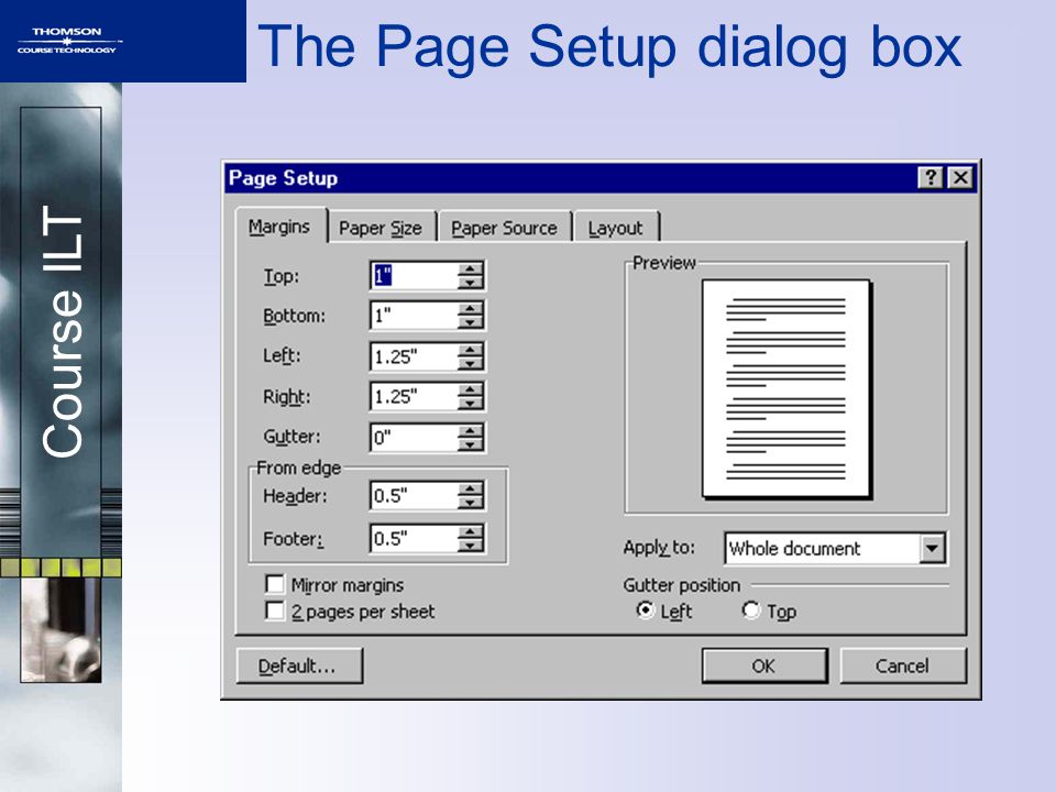 Course ILT The Page Setup dialog box