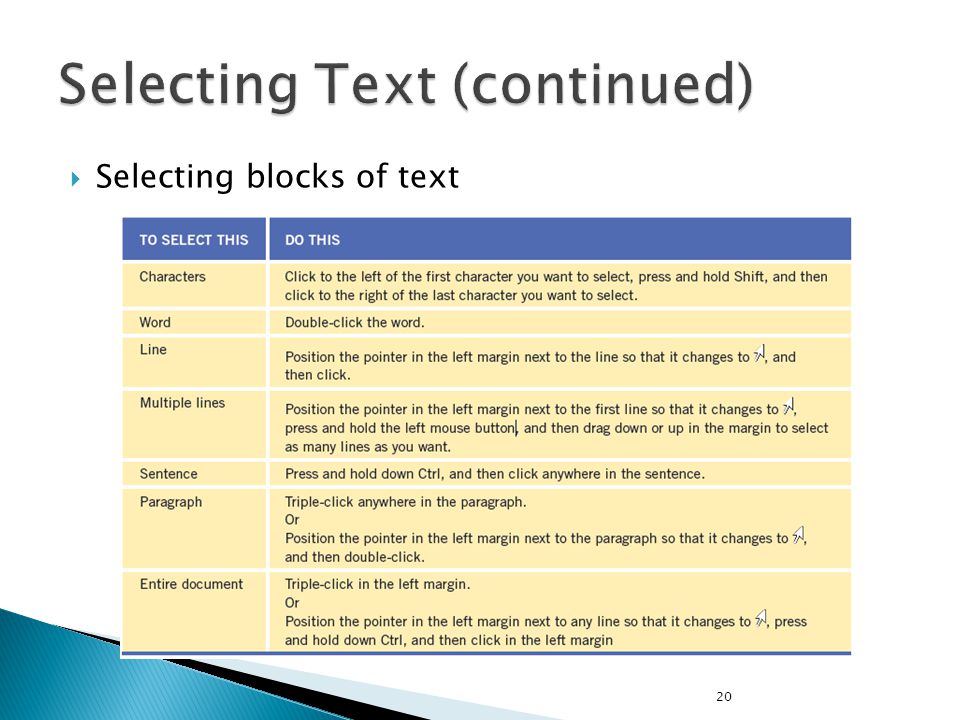  Selecting blocks of text 20