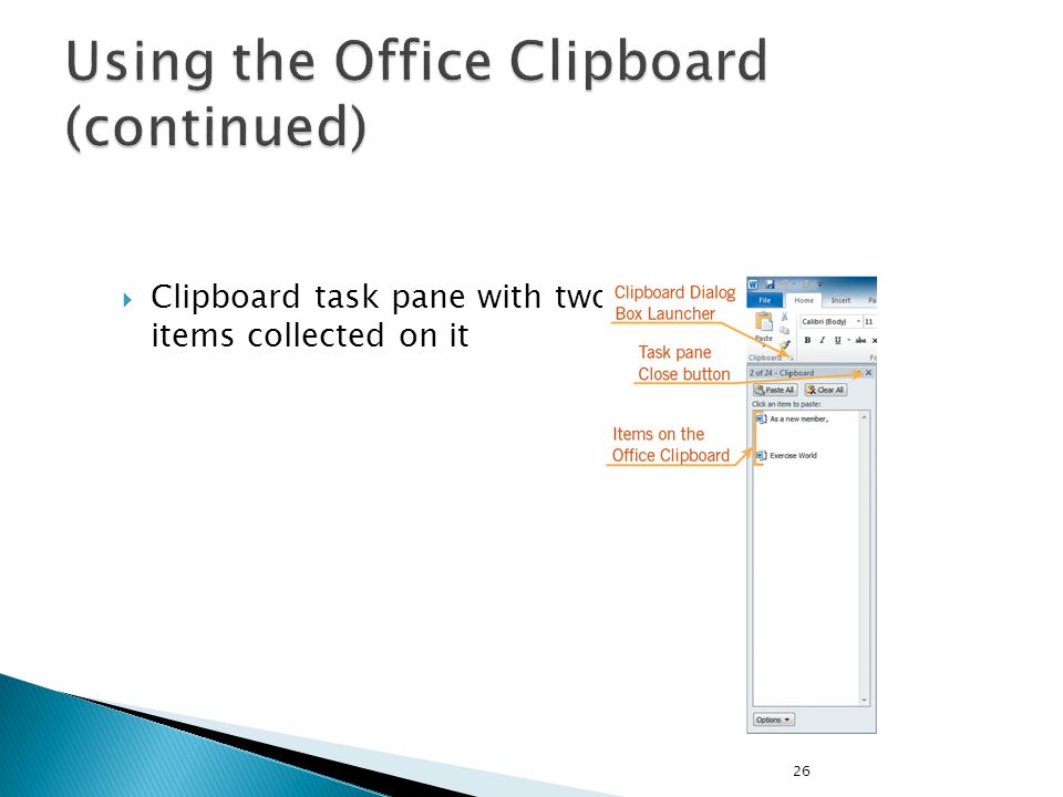  Clipboard task pane with two items collected on it 26