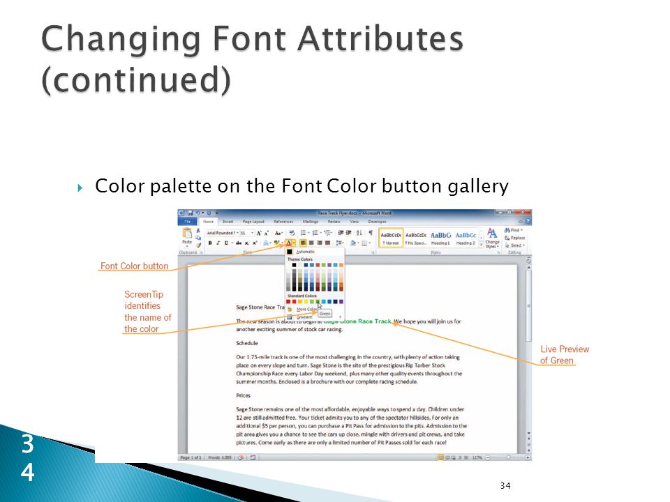 34 34  Color palette on the Font Color button gallery 34