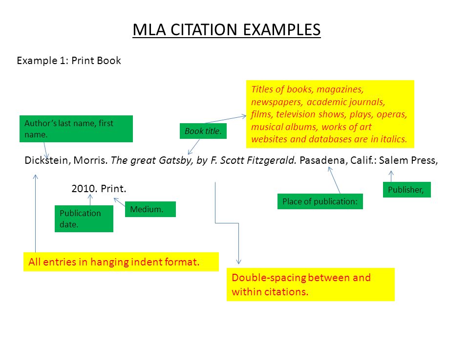 MLA CITATION EXAMPLES Dickstein, Morris. The great Gatsby, by F.