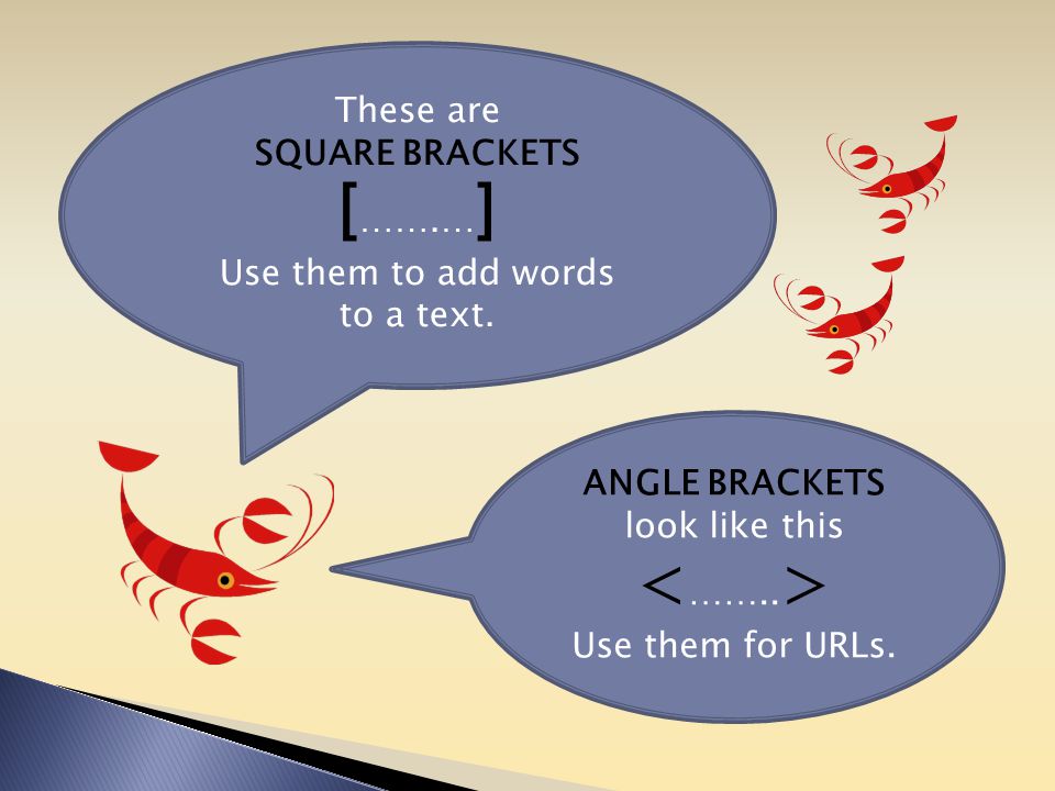 These are SQUARE BRACKETS [ …….… ] Use them to add words to a text.