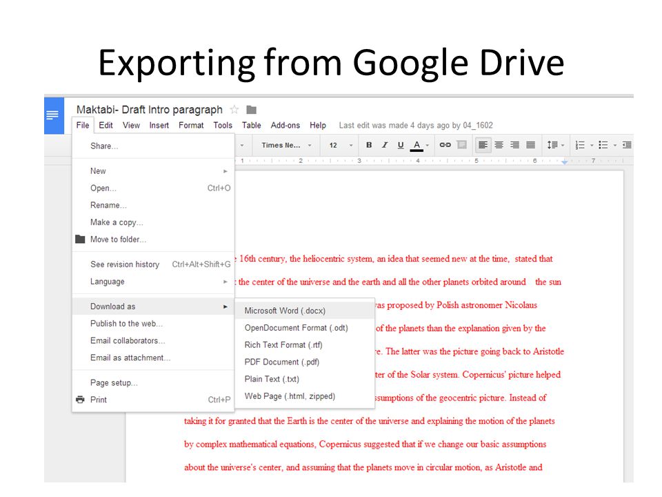 Exporting from Google Drive