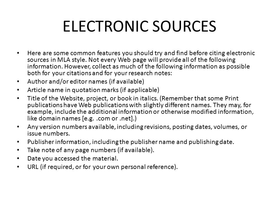 works citied taken from the online writing lab at purdue works cited electronic sources