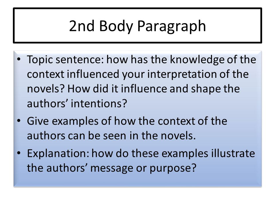 2nd Body Paragraph Topic sentence: how has the knowledge of the context influenced your interpretation of the novels.