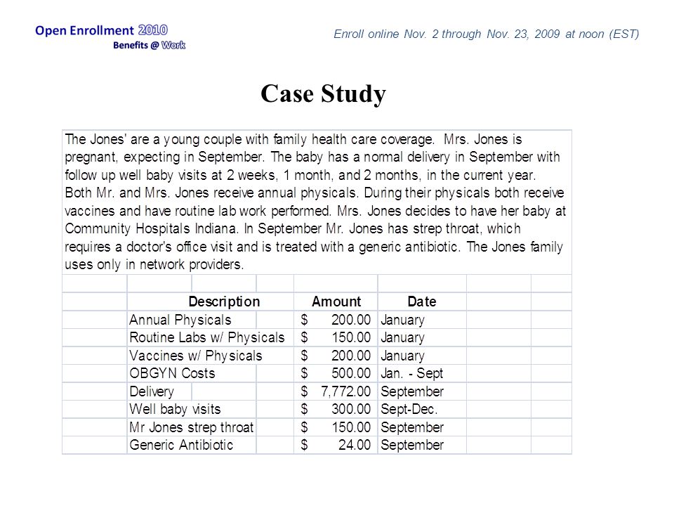 Case Study Enroll online Nov. 2 through Nov. 23, 2009 at noon (EST)
