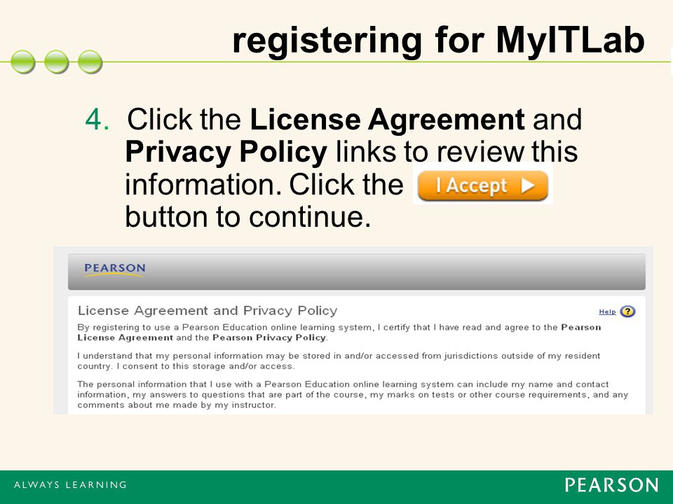 4. Click the License Agreement and Privacy Policy links to review this information.