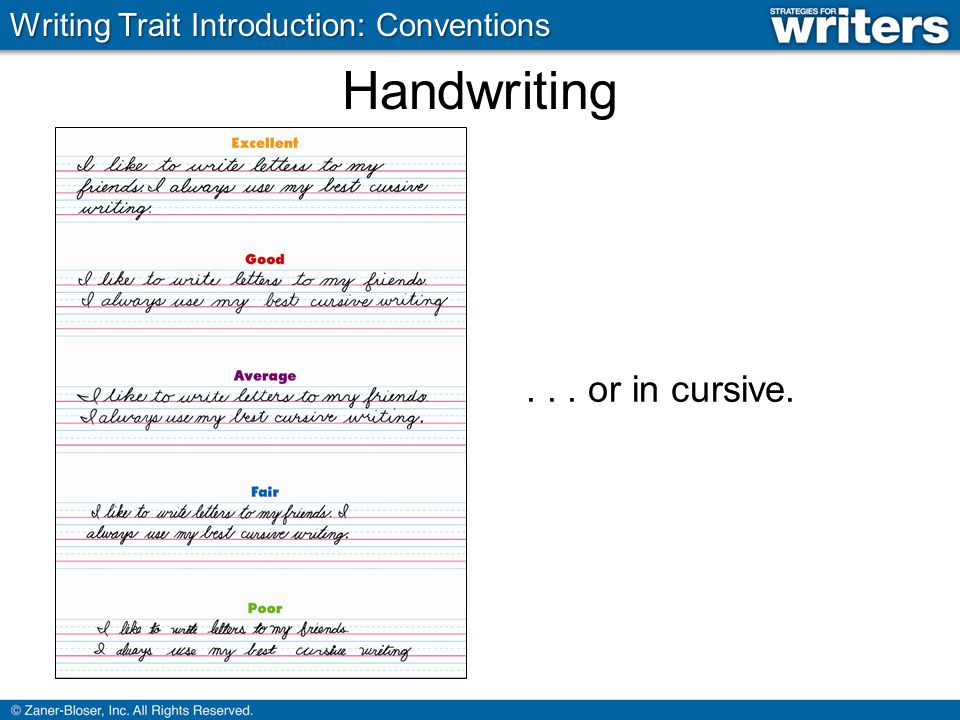 Handwriting... or in cursive. Writing Trait Introduction: Conventions