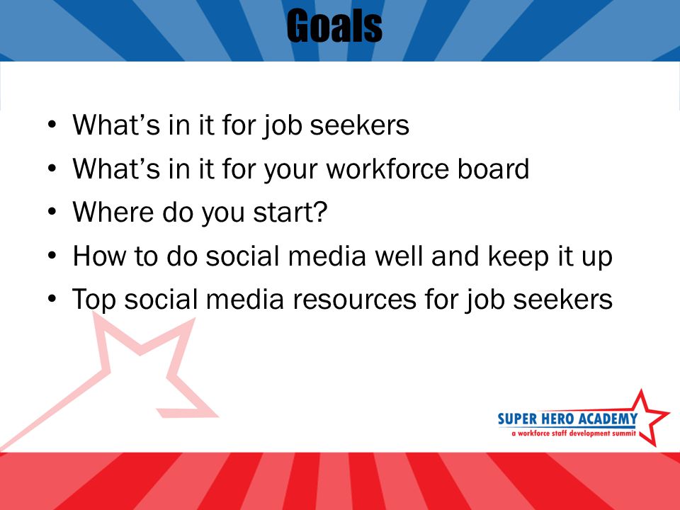 Goals What’s in it for job seekers What’s in it for your workforce board Where do you start.