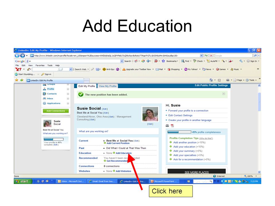 Add Education Click here