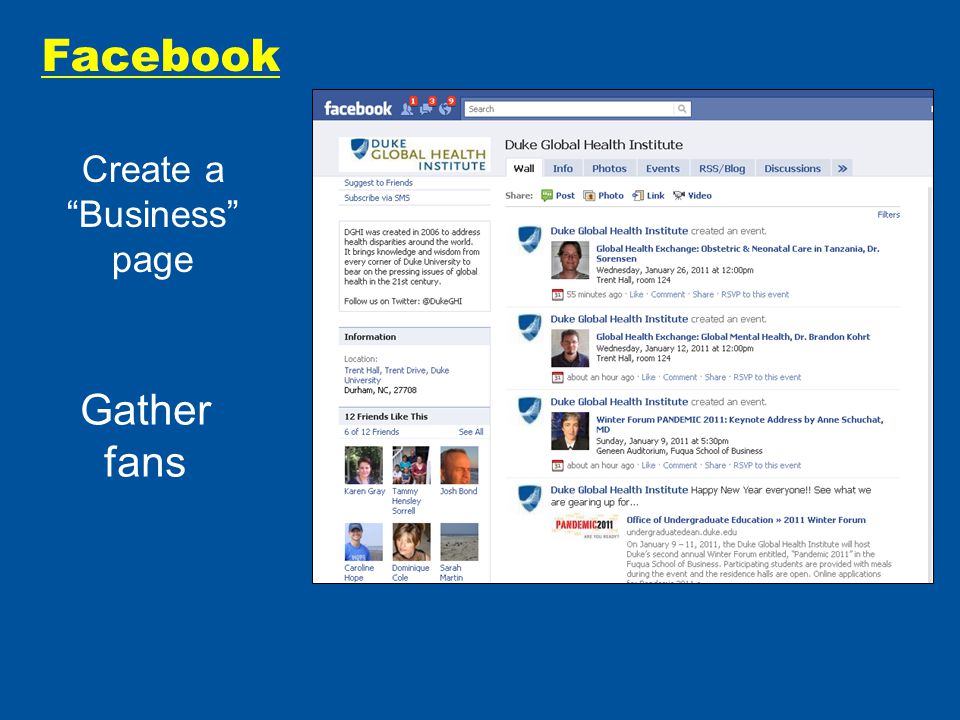 Facebook Create a Business page Gather fans