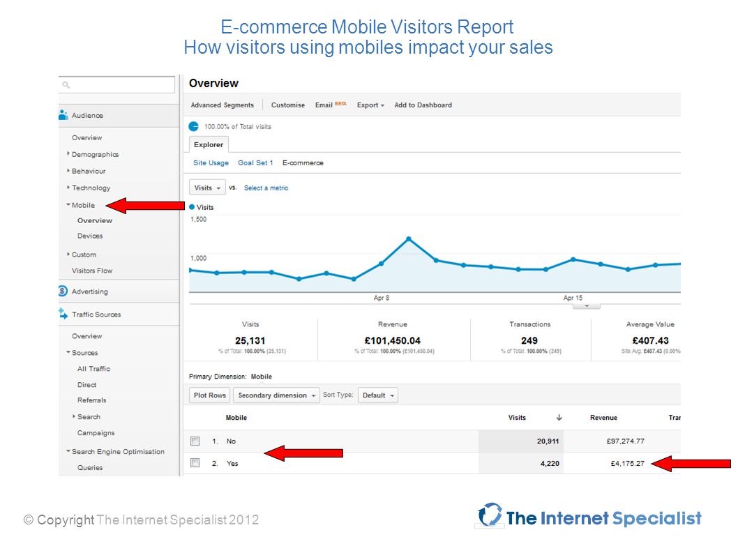 © Copyright The Internet Specialist 2012 E-commerce Mobile Visitors Report How visitors using mobiles impact your sales