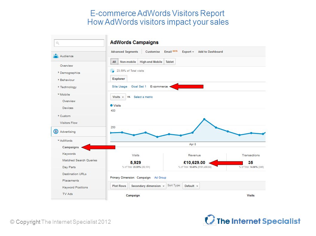 © Copyright The Internet Specialist 2012 E-commerce AdWords Visitors Report How AdWords visitors impact your sales