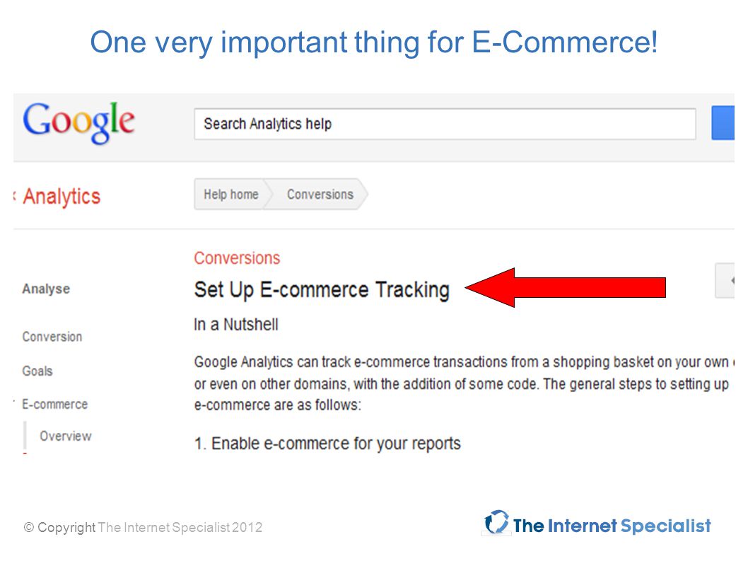 © Copyright The Internet Specialist 2012 One very important thing for E-Commerce!