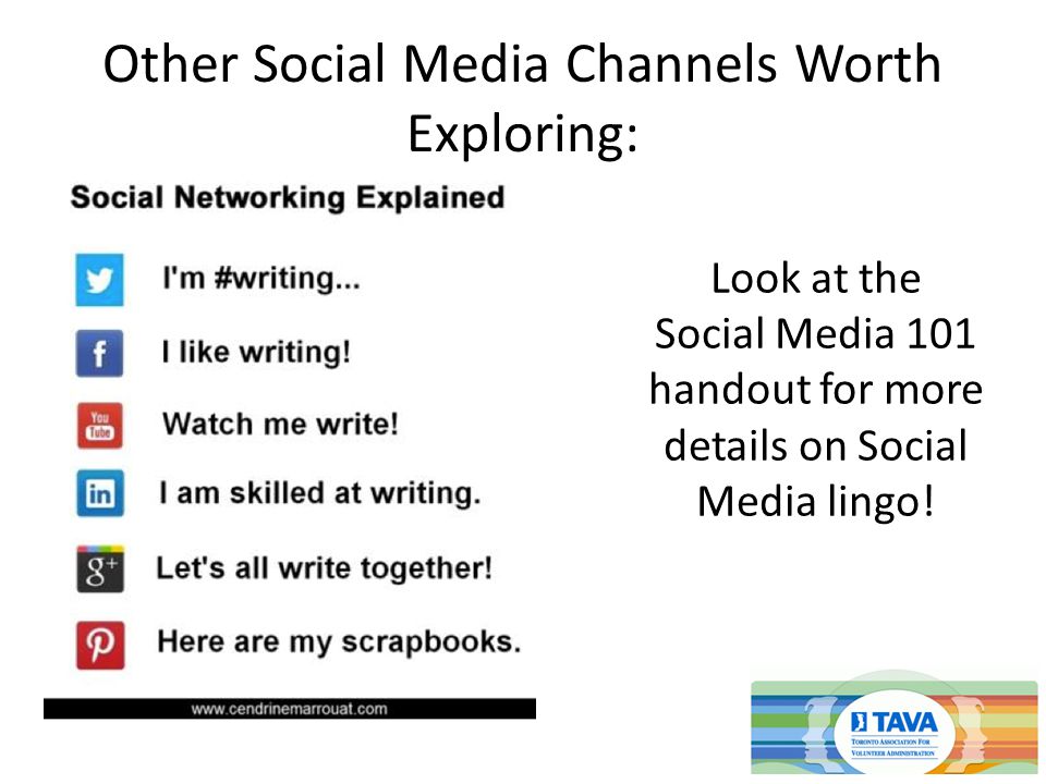 Look at the Social Media 101 handout for more details on Social Media lingo!