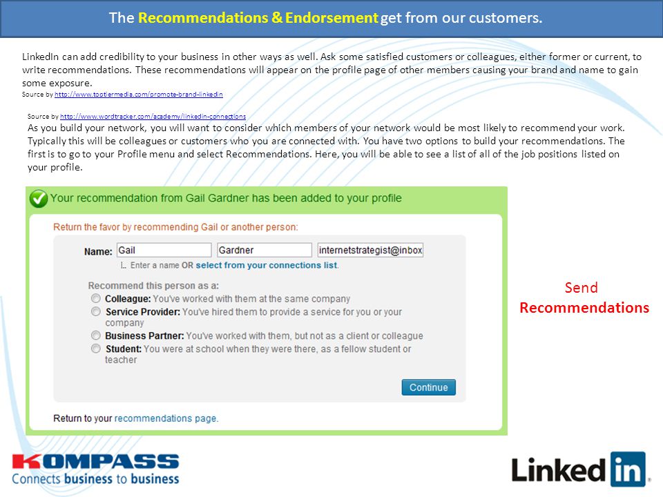 The Recommendations & Endorsement get from our customers.
