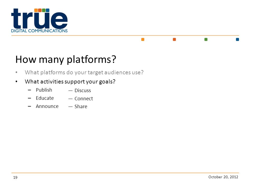 October 20, How many platforms. What platforms do your target audiences use.