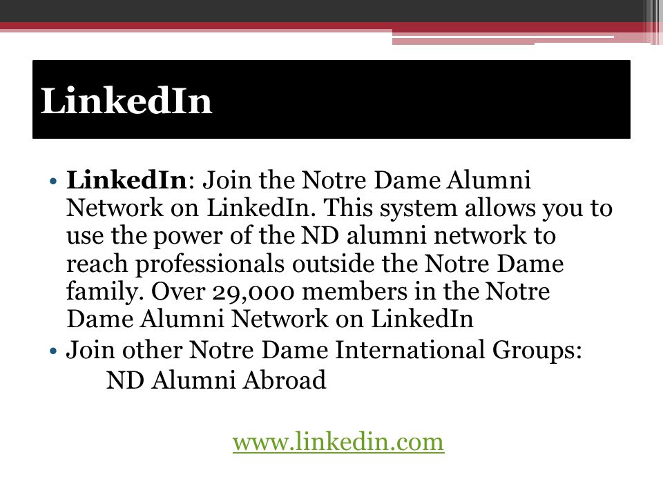 LinkedIn LinkedIn: Join the Notre Dame Alumni Network on LinkedIn.
