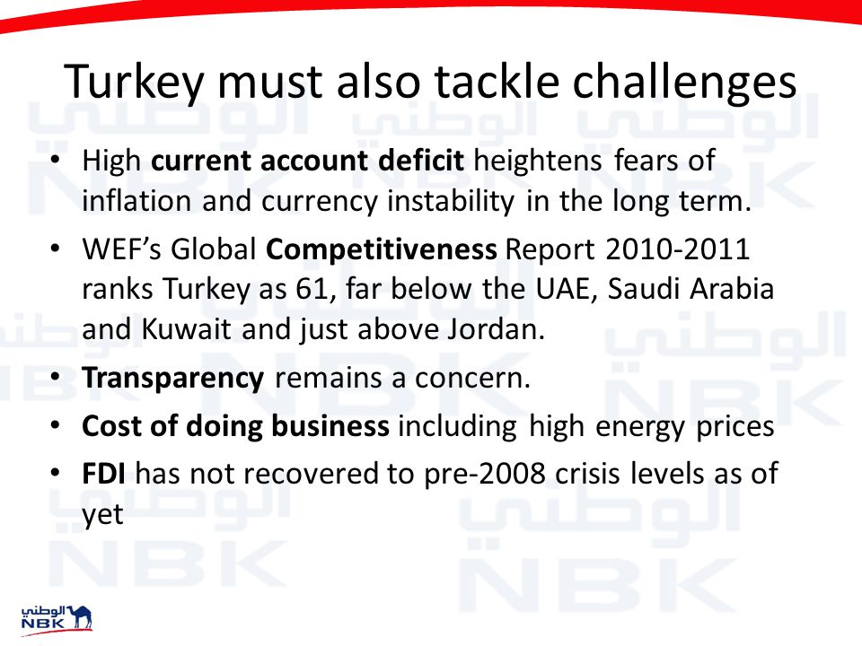 Turkey must also tackle challenges High current account deficit heightens fears of inflation and currency instability in the long term.