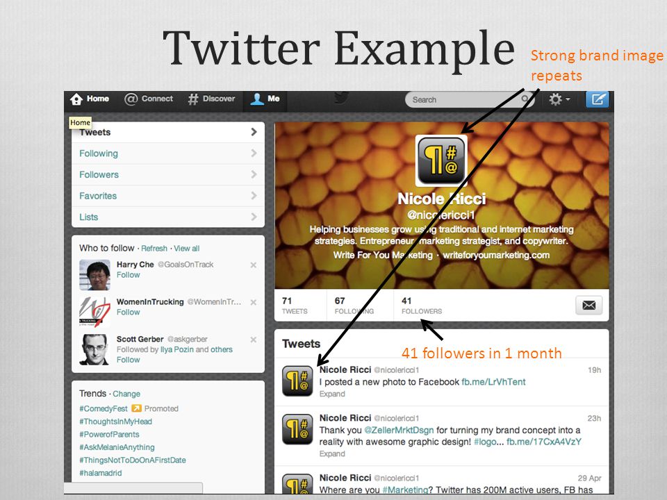 Twitter Example Strong brand image repeats 41 followers in 1 month