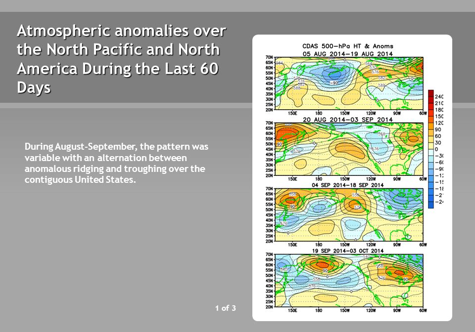 Atmospheric anomalies over the North Pacific and North America During the Last 60 Days 1 of 3 During August-September, the pattern was variable with an alternation between anomalous ridging and troughing over the contiguous United States.