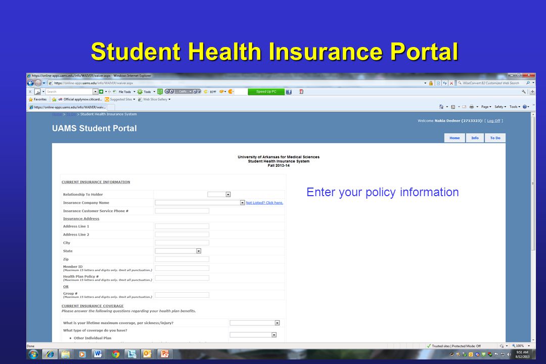 Student Health Insurance Portal Enter your policy information