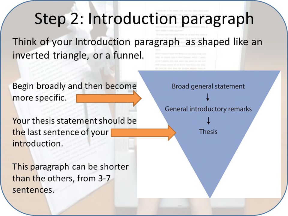 Step 2: Introduction paragraph Begin broadly and then become more specific.