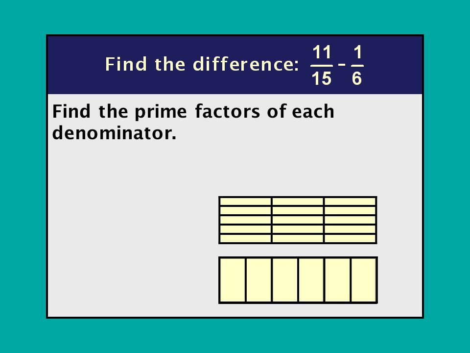 Find the prime factors of each denominator.