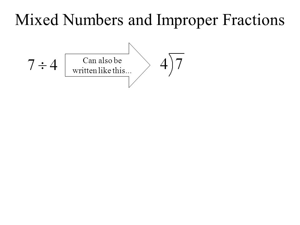 Mixed Numbers and Improper Fractions Can also be written like this...