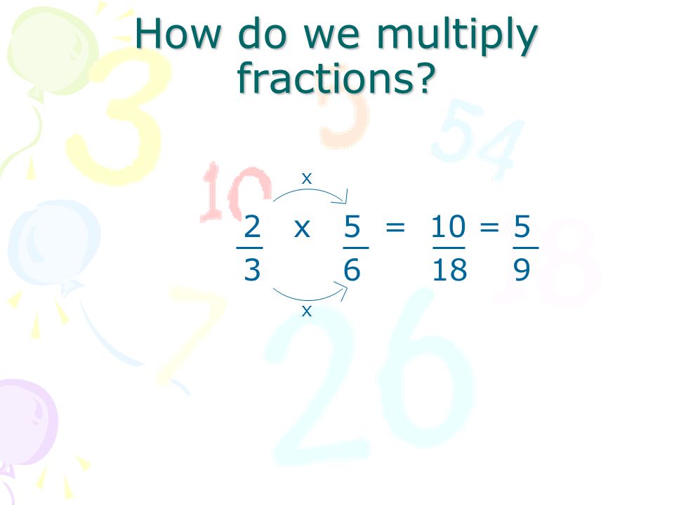 How do we multiply fractions 2 x 5 = 10 = 5 3 x x x