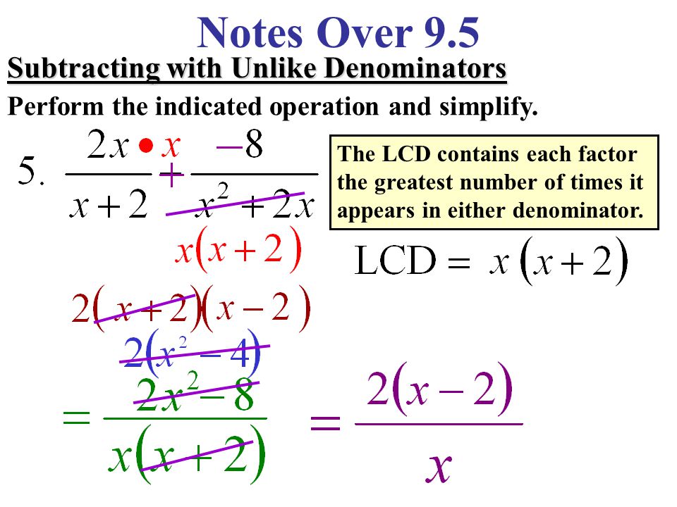 Notes Over 9.5 Adding with Unlike Denominators Perform the indicated operation and simplify.