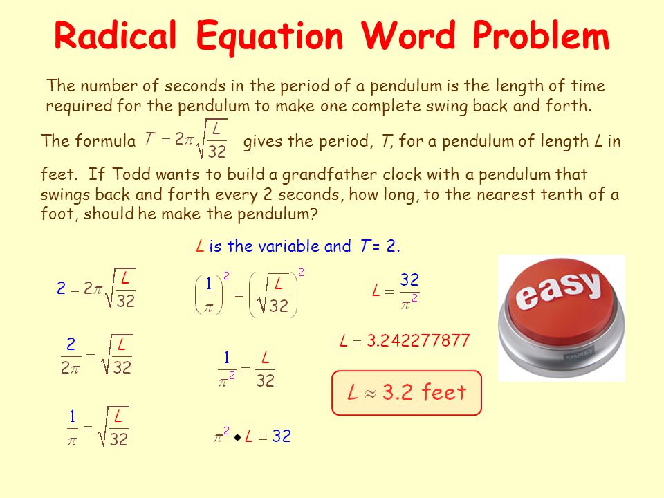 Radical Equation Word Problems Talkchannels Radical Equations An Equation In Which The Variable Appears Under Pythagorean Theorem Quadratic Problem