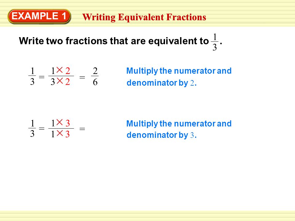 EXAMPLE 1 Writing Equivalent Fractions Write two fractions that are equivalent to.