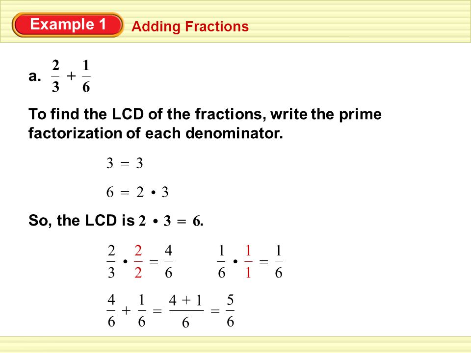 Example 1 Adding Fractions a.
