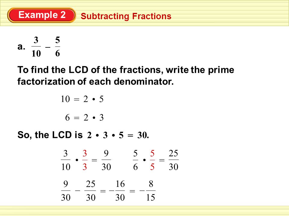 10 3 Example 2 Subtracting Fractions a.