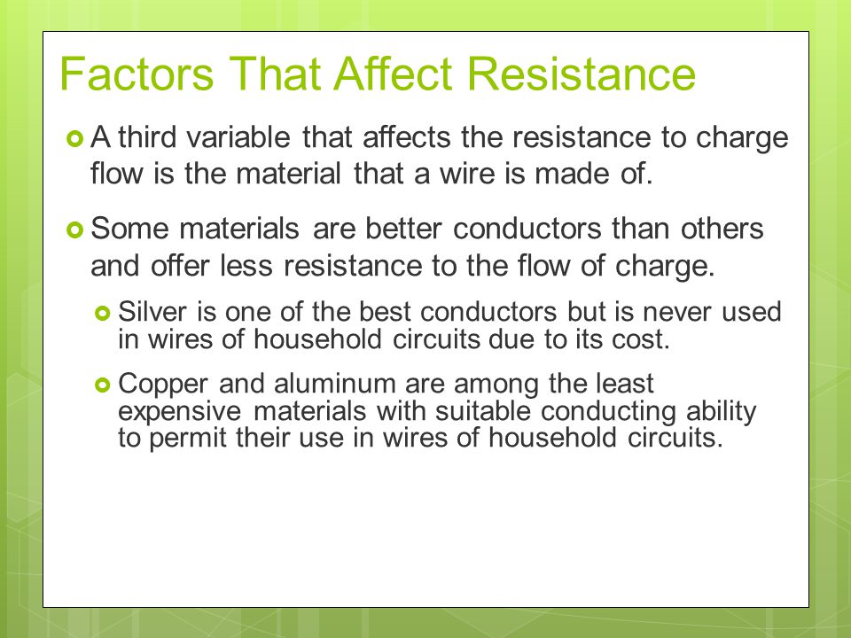 factors affect the resistance of a Essay on factors affecting the resistance of a metal wire - factors affecting the resistance of a metal wire 1 investigate some of the factors that affect the resistance of a metal wire the current and voltage will be measured and then v = ir will be used to calculate the resistance. factors affect the resistance of a Essay on factors affecting the resistance of a metal wire - factors affecting the resistance of a metal wire 1 investigate some of the factors that affect the resistance of a metal wire the current and voltage will be measured and then v = ir will be used to calculate the resistance.