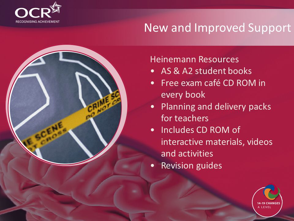 New and Improved Support Heinemann Resources AS & A2 student books Free exam café CD ROM in every book Planning and delivery packs for teachers Includes CD ROM of interactive materials, videos and activities Revision guides