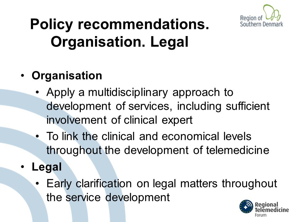 Policy recommendations. Organisation.