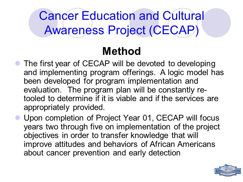 Cancer Education and Cultural Awareness Project (CECAP) Method The first year of CECAP will be devoted to developing and implementing program offerings.