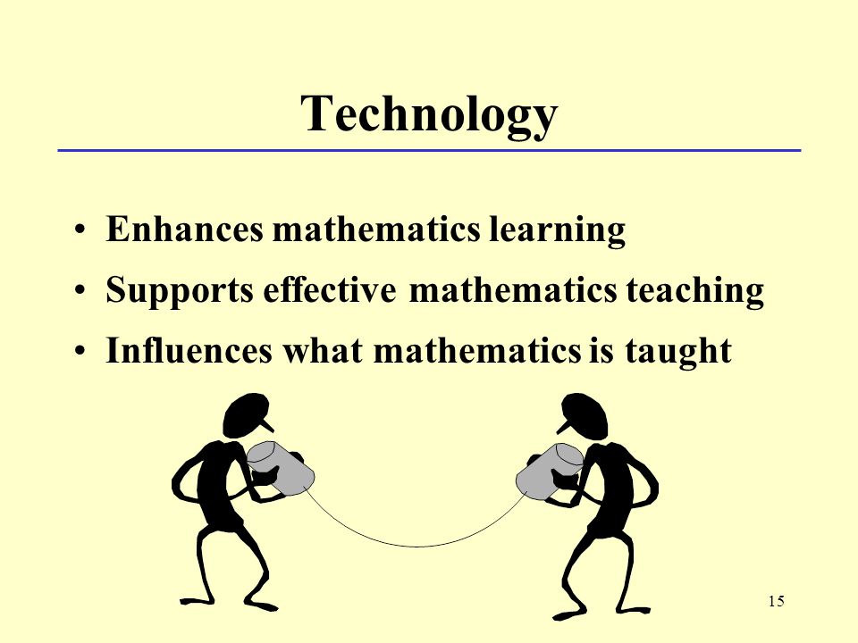 15 Technology Enhances mathematics learning Supports effective mathematics teaching Influences what mathematics is taught