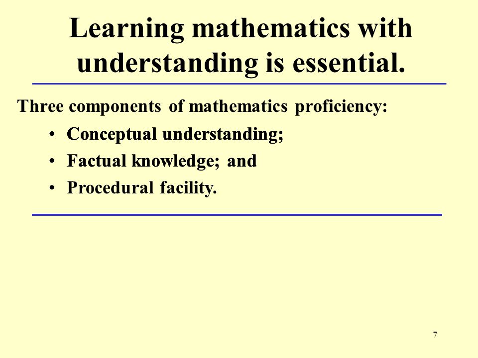 7 Learning mathematics with understanding is essential.