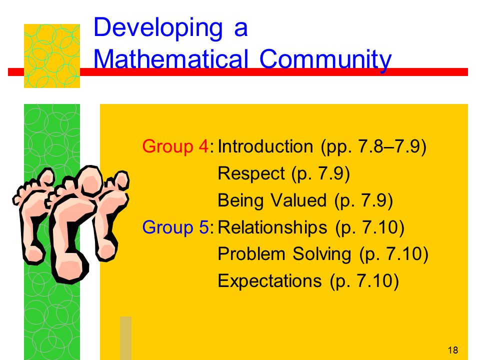 18 Developing a Mathematical Community Group 4:Introduction (pp.