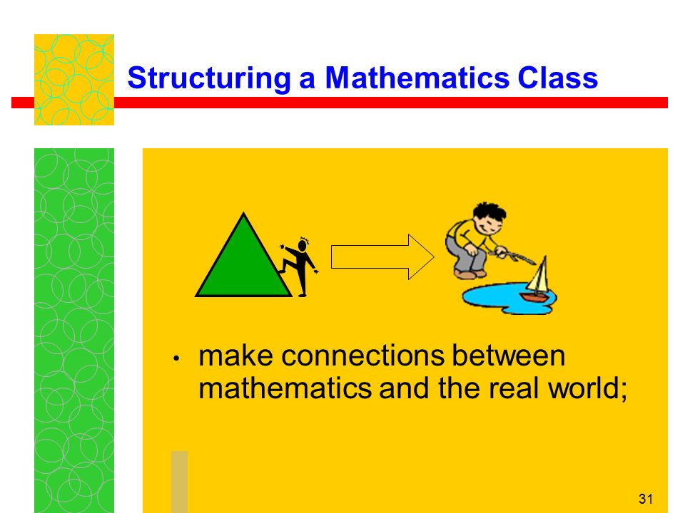 31 Structuring a Mathematics Class make connections between mathematics and the real world;