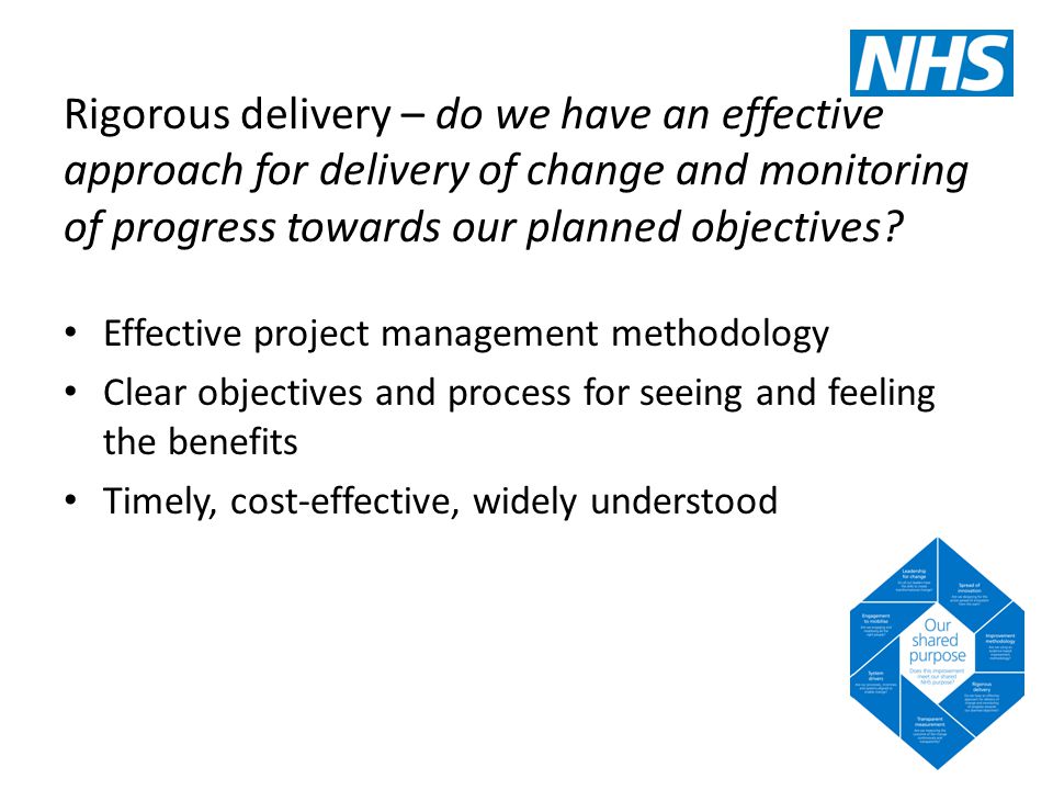 Rigorous delivery – do we have an effective approach for delivery of change and monitoring of progress towards our planned objectives.
