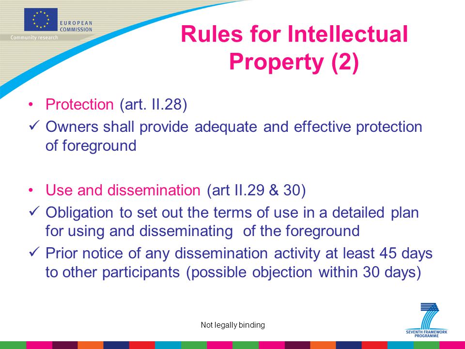 Not legally binding Rules for IntellectuaI Property (2) Protection (art.