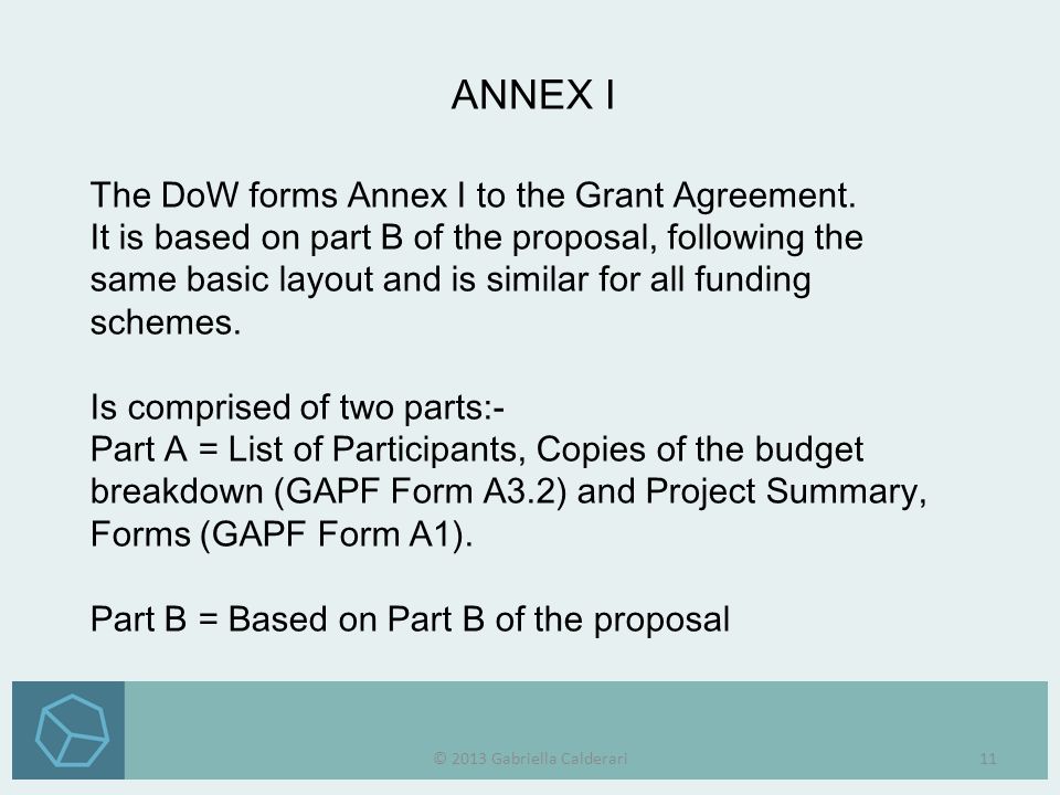 The DoW forms Annex I to the Grant Agreement.